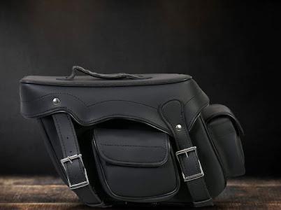 Classic Black Motorcycle Saddle Bag – Premium PU Leather Side Luggage Bag