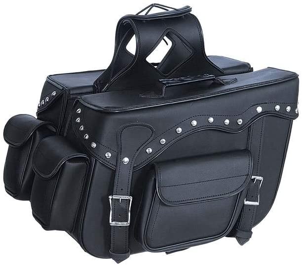 Studded Motorcycle Saddle Bag – Premium Black PU Leather Side Luggage Bag