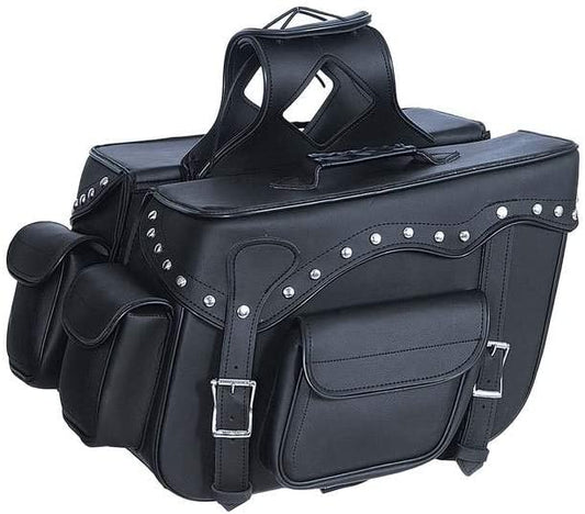 Studded Motorcycle Saddle Bag – Premium Black PU Leather Side Luggage Bag
