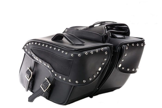 Studded Touring Motorcycle Saddle Bag – Premium Black PU Leather Side Luggage
