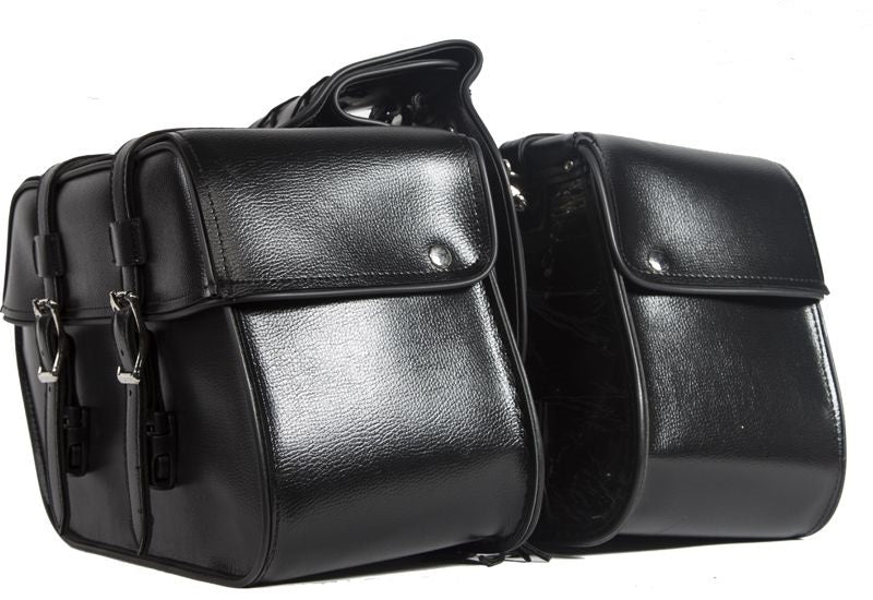 Classic Plain Motorcycle Saddle Bag – Premium Black PU Leather Side Luggage