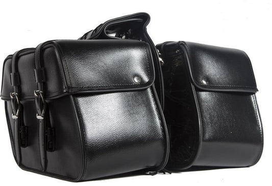 Classic Plain Motorcycle Saddle Bag – Premium Black PU Leather Side Luggage