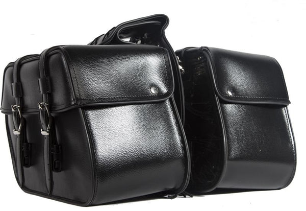 Classic Plain Motorcycle Saddle Bag – Premium Black PU Leather Side Luggage