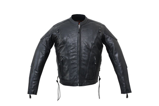 Men’s Premium Black Leather Motorcycle Jacket – Armored Biker Riding Jacket with Zip Pockets
