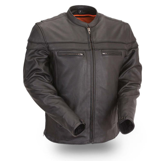 Men’s Classic Black Leather Jacket – Minimalist Moto Style Zip-Up