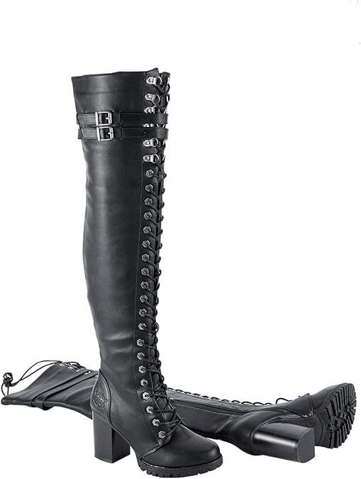 Product image EXCELSIOR INT Women's Solid Synthetic Leather Two Straps Shoes Comfortable And Fashionable High Knee Lace Up Boots For Motorcycle Riding