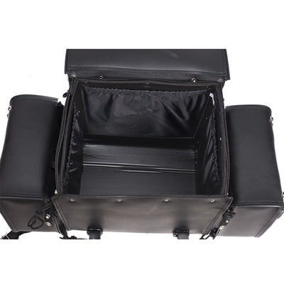 Large Motorcycle Sissy Bar Bag with Side Pockets – Hard Shell Touring Luggage (Black)