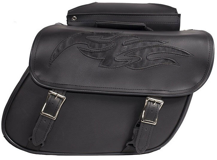 Flame Design Motorcycle Saddle Bag – Premium Black PU Leather Side Luggage