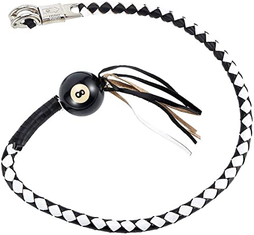 EXCELSIOR 42" Long 1/2“ Diameter White and Black Motorcycle Get Back Whip With White 8 Pool Ball