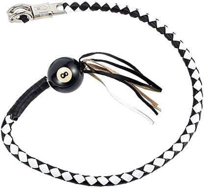 EXCELSIOR 42" Long 1/2“ Diameter White and Black Motorcycle Get Back Whip With White 8 Pool Ball