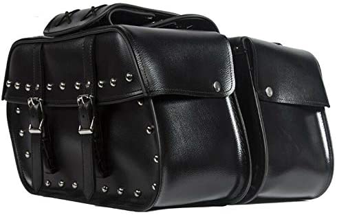 EXCELSIOR INT Unisex Waterproof Universal Leather Motorcycle Saddle Bag – Durable Two Strap Design, Comfortable and Stylish Biker Storage Bag – Black