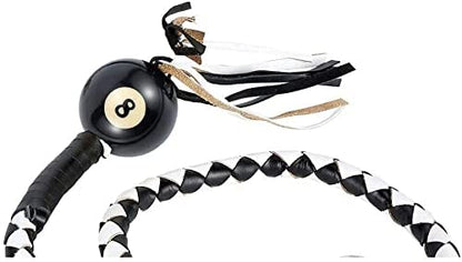 EXCELSIOR 42" Long 1/2“ Diameter White and Black Motorcycle Get Back Whip With White 8 Pool Ball