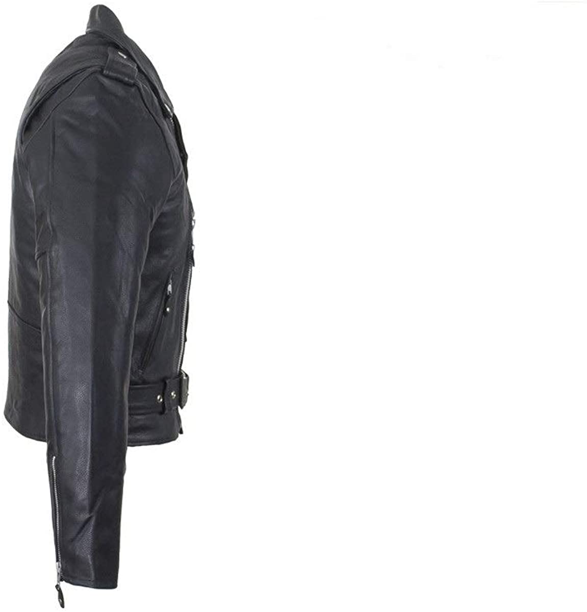 Men's Classic Belt Style Leather Vest – Full Sleeves Soft Leather Motorcycle Biker Jacket for Men – Black