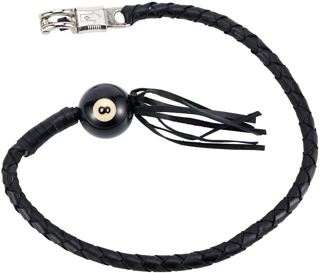 EXCELSIOR 42" Long 1/2“ Diameter White and Black Motorcycle Get Back Whip With White 8 Pool Ball