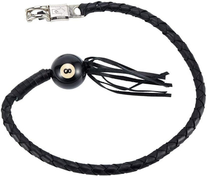 EXCELSIOR 42" Long 1/2“ Diameter White and Black Motorcycle Get Back Whip With White 8 Pool Ball