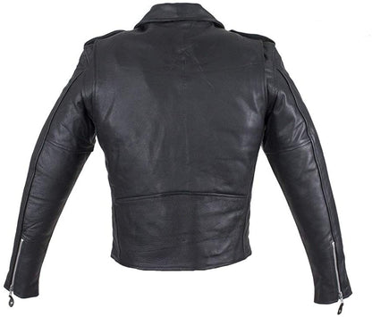 Men's Classic Belt Style Leather Vest – Full Sleeves Soft Leather Motorcycle Biker Jacket for Men – Black