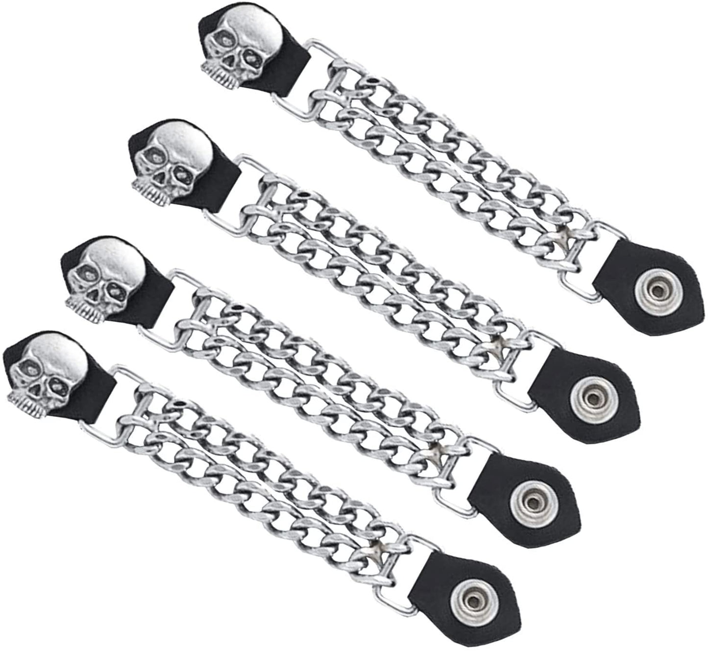Dream Apparel 4 pc 6 1/2 Inch Motorcycle Vest Extenders Biker Skull 4 Inch Chain Chrome (BLACK)
