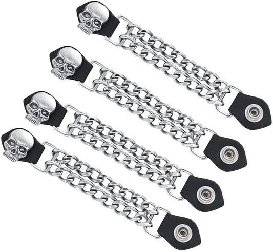 Dream Apparel 4 pc 6 1/2 Inch Motorcycle Vest Extenders Biker Skull 4 Inch Chain Chrome (BLACK)