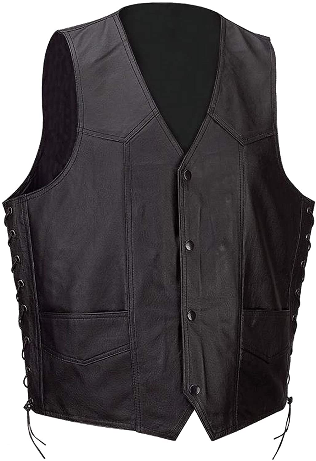 Men's Gun Concealment Sleeveless Leather Vest With Cell Phone Pockets Motorcycle Biker Jacket For Men