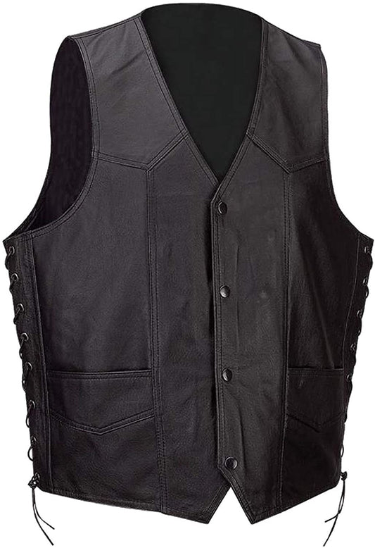 Men's Gun Concealment Sleeveless Leather Vest With Cell Phone Pockets Motorcycle Biker Jacket For Men