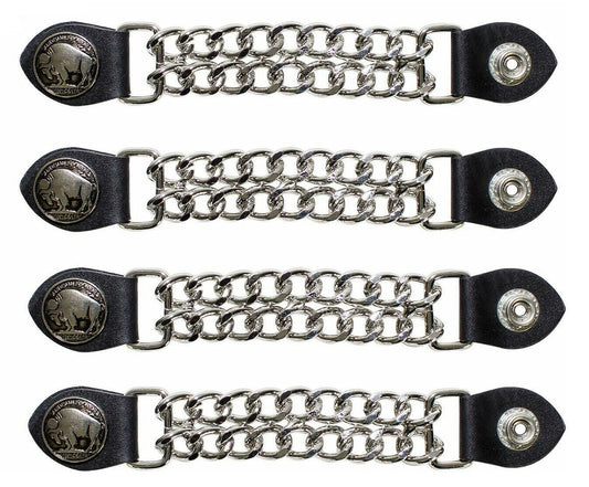 Buffalo Nickel Vest Extenders – 4” & 6.5” Chrome Biker Chains – Unisex Motorcycle Vest Extensions, 4 Pack