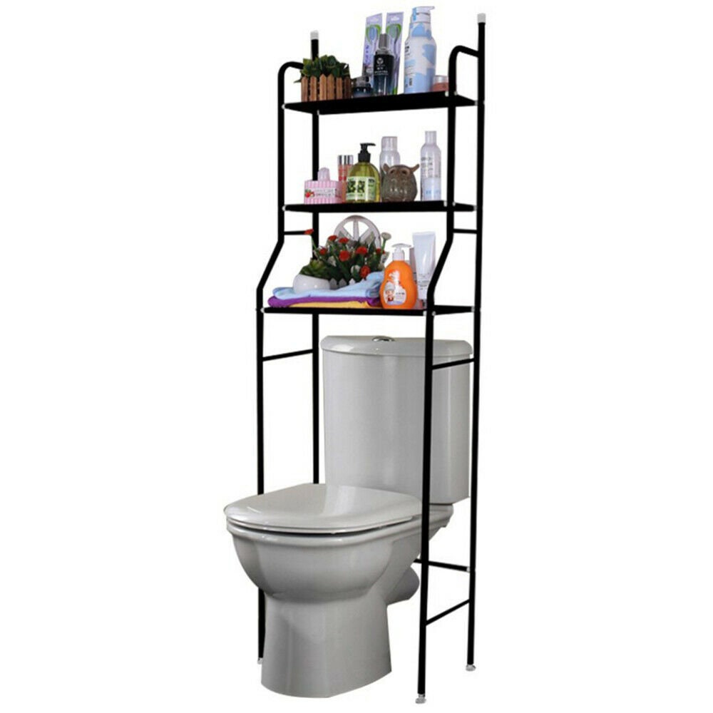 3 Shelf Bathroom Space Saver, Over The Toilet Rack, Bathroom Corner Stand Storage Organizer Accessories, Bathroom Tower Shelf- Black