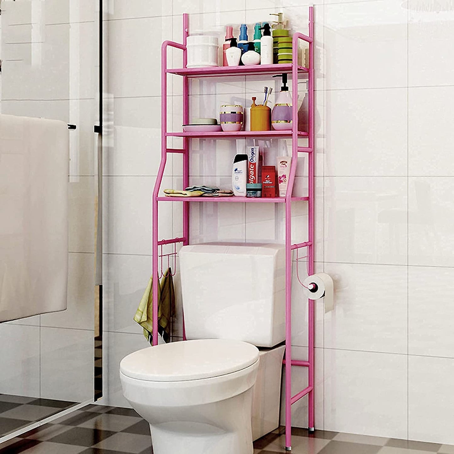 3 Shelf Bathroom Space Saver, Over The Toilet Rack, Bathroom Corner Stand Storage Organizer Accessories, Bathroom Tower Shelf- Black