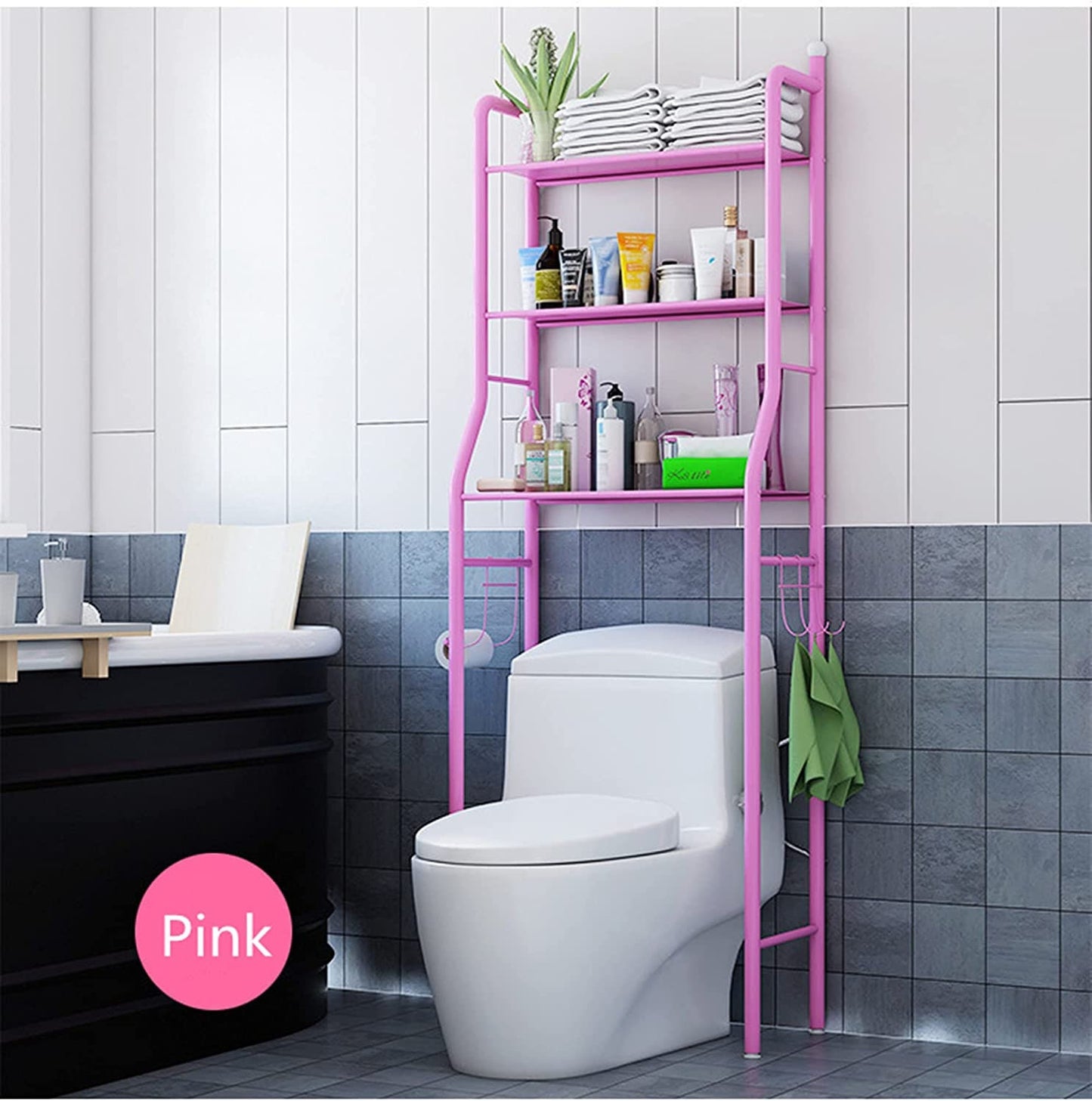 3 Shelf Bathroom Space Saver, Over The Toilet Rack, Bathroom Corner Stand Storage Organizer Accessories, Bathroom Tower Shelf- Black