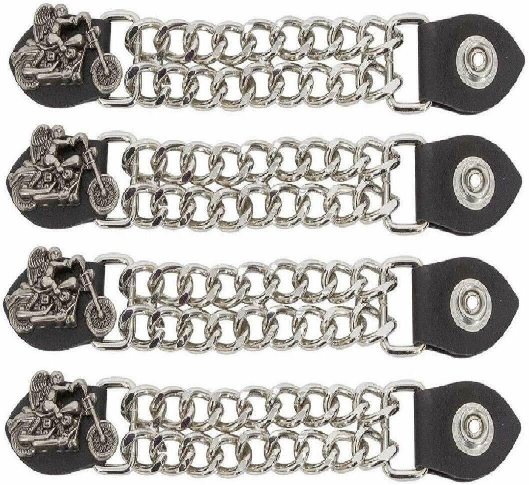Unisex Metal & Leather Chrome Durable Motorcycle Vest Extenders Metal Chain For Bikers -4", 6 1/2", Black (4 pc)