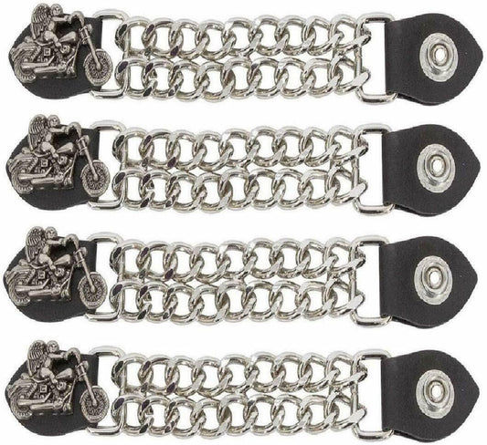 Unisex Metal & Leather Chrome Durable Motorcycle Vest Extenders Metal Chain For Bikers -4", 6 1/2", Black (4 pc)